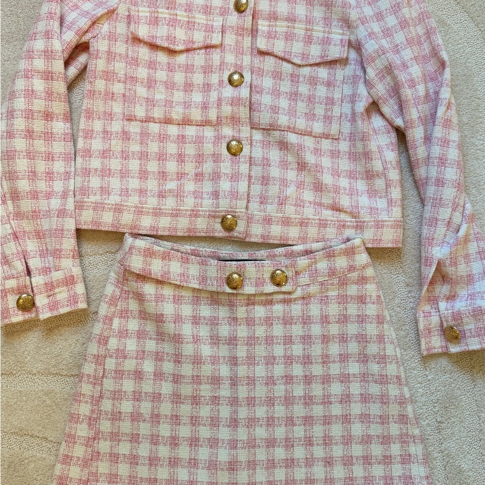 Zara Cream and Pink tweed Jacket & skort set